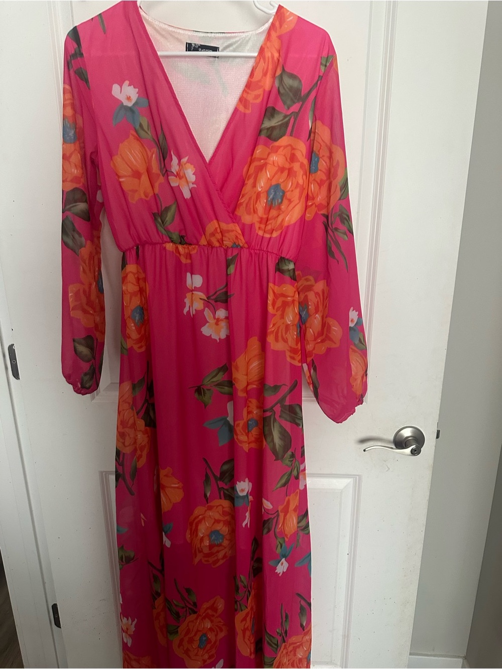 Source Unknown Pink Maxi Dress with Orange Floral Print
